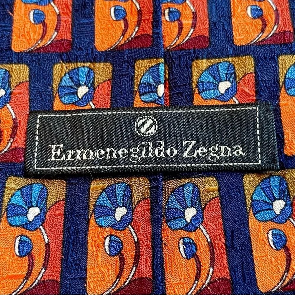 Ermenegildo Zenga Italian Silk Floral Print Vintage Men’s Tie Orange Blue Green